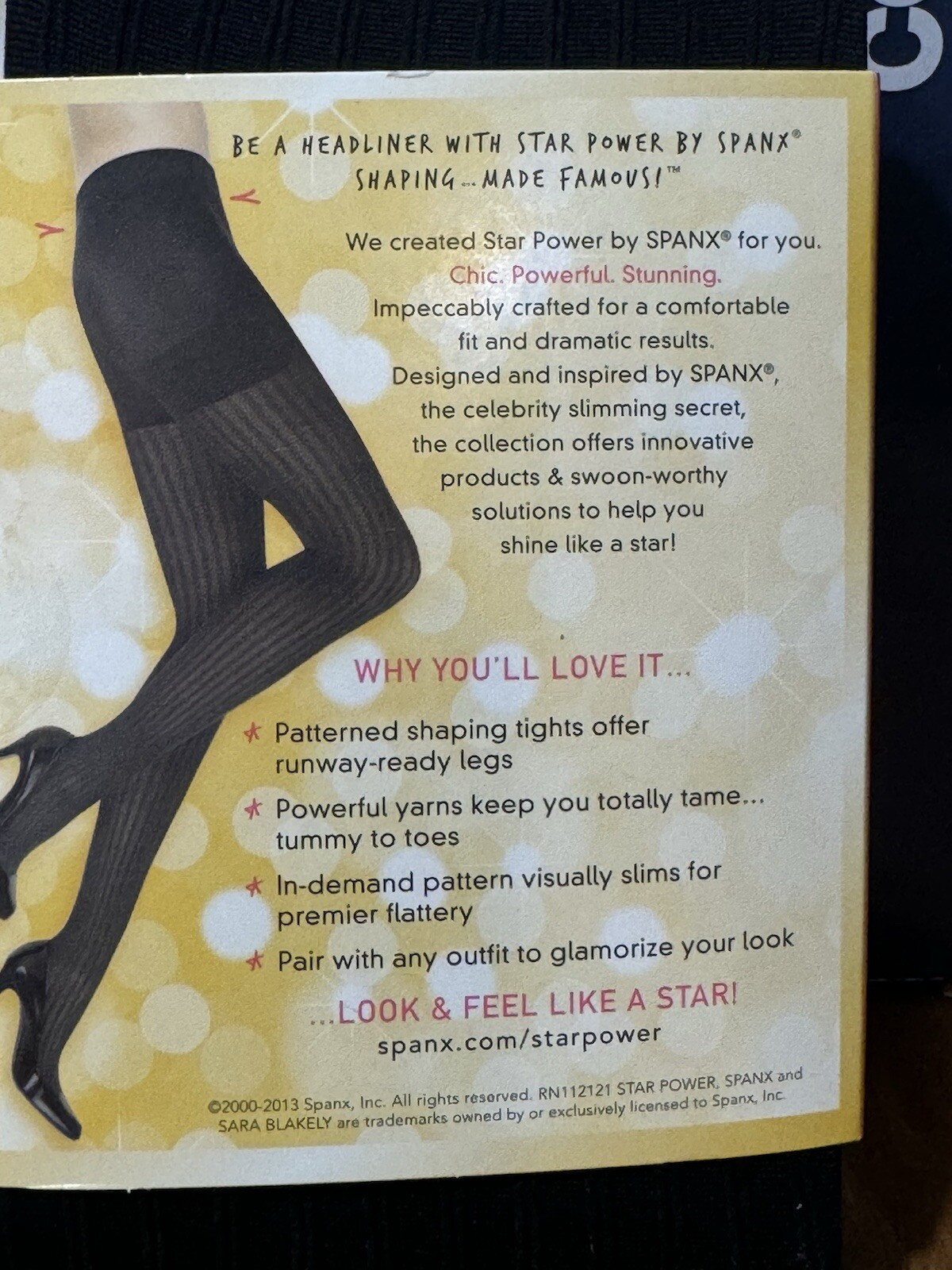 Collant modellante Spanx Star Power Center Stage taglia C fantasia nero fila a costine nuovo con scatola