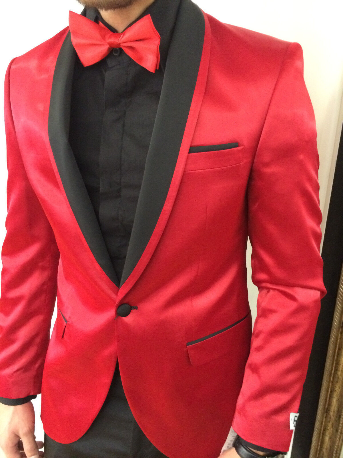 STATEMENT BELLAGIO-14 RED, PC FANCY SUIT WITH MATCHING BOW TIE, MODERN ...