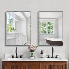 Frameless Rectangle Bathroom Vanity Wall Mirror Beveled Edge Shatterproof Mirror