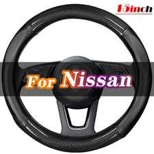 15" Steering Wheel Covers Genuine Leather For 2000-2024 Nissan Black Accessories