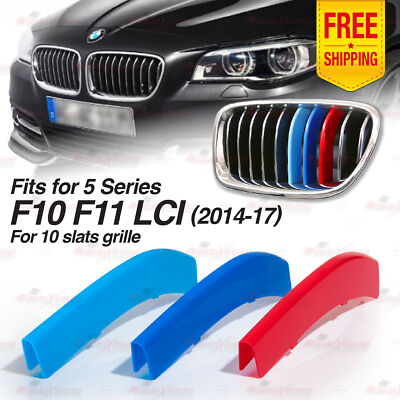 3 Color 10 Bar Kidney Grille Trim Cover Clips for BMW 5 Series F10 F11 LCI 14-17
