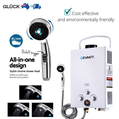 Devanti Outdoor Gas Water Heater - White (GWH-LPG-8L-SW-WH-DI) for sale  online | eBay