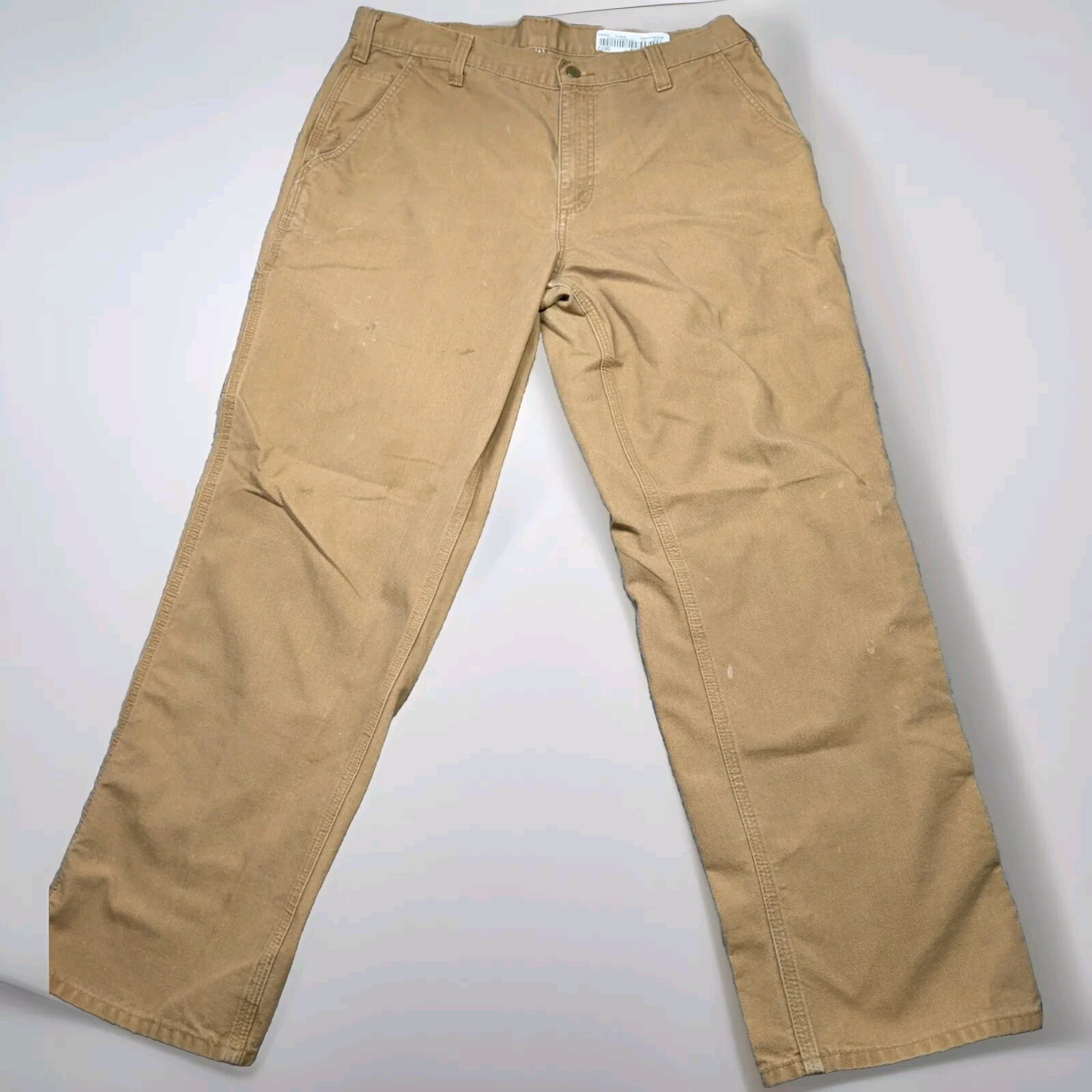 CARHARTT MENS WORK PANTS  36 DUNGAREE FIT TAN/BROWN  - Stains (36 x 30.5)