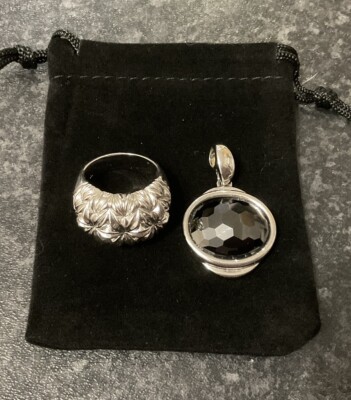 Preloved Pierre Lang Ring/Anhänger Set, schwarzer Stein, floraler Ring Größe O/O 1/2