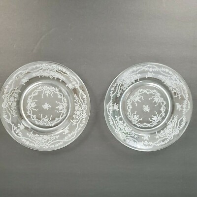 Vintage Set of Two Embossed Clear Glass Bread Plates Plate Ribbons & Flowers 6''