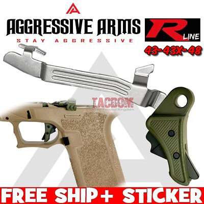 AGGRESSIVE ARMS OD GREEN BILLET ALUMINUM TRIGGER & BAR GL0CK 43 43x 48 FLAT