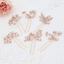 Bridal Wedding Crystal Hair Pins 6PCS Rose Gold Hair Accessories for Women