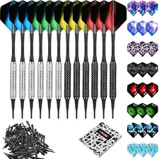 16g Soft Tip Darts Set with Black&Sliver Barrels+Nylon Shafts+36pcs Flights