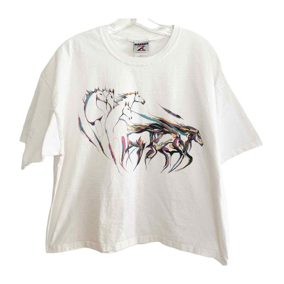 Jerzees ZT Vintage 90s White Painted Horses Graphic Tee | eBay