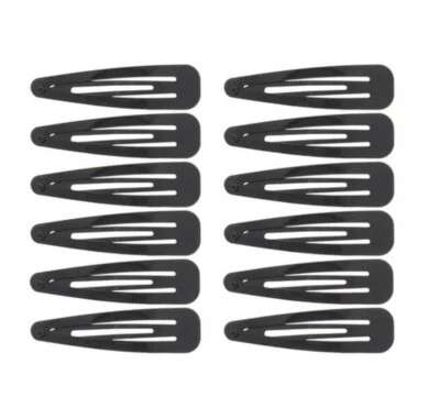 Ladies Womens Girls 12 Pack 7cm Hair Snap Clips Grips Slides Black Gold Silver