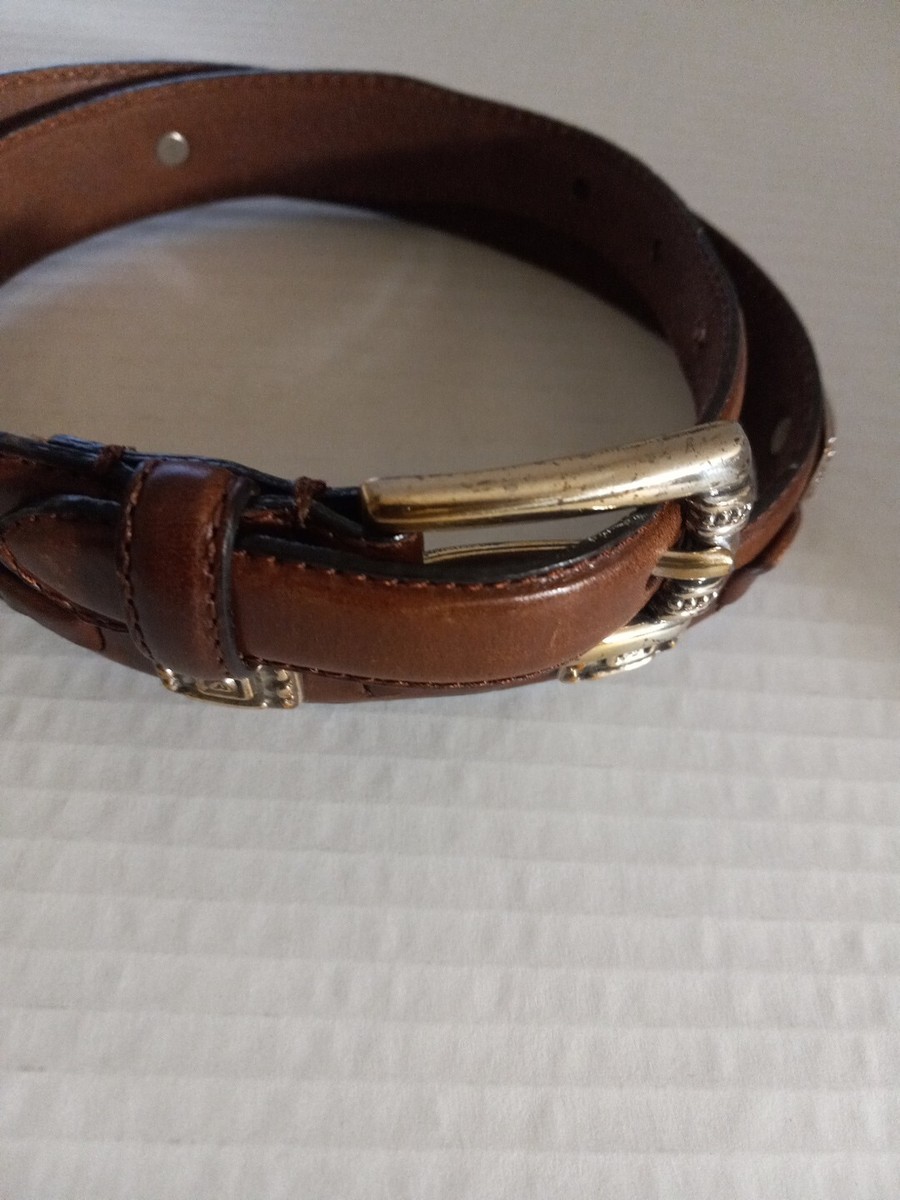 FOSSIL Silver Tone Buckle Belt Brown Leather Stud Design  display picture 1