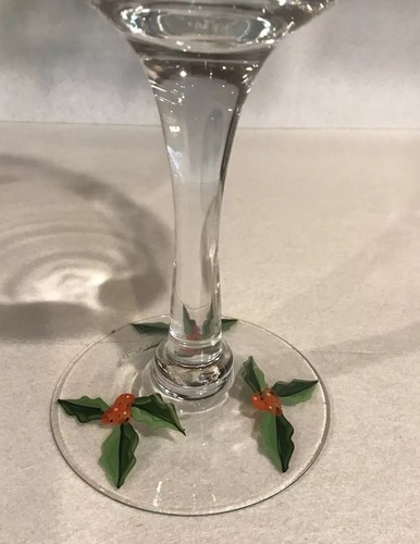 Victradco Tall Hand Painted Holly and Ivy Glass Goblet Candy Dish - Picture 6 of 11