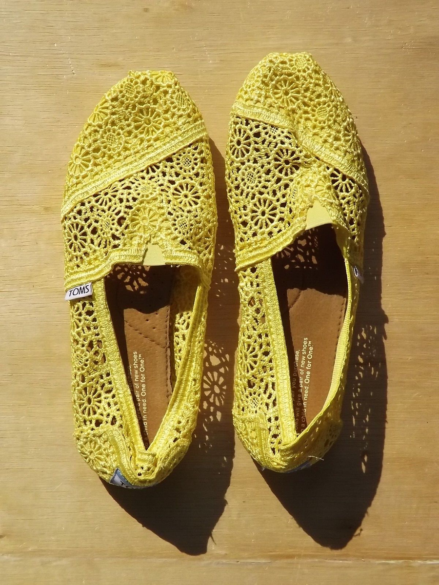 Size Women Toms Yellow Crochet Canvas Slip On Flats Shoes