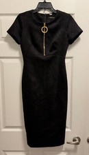 💎 Calvin Klein Black Faux Suede Gold Zipper Midi 