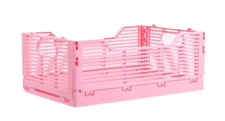 Set of 4 Bubblegum Pink Folding Plastic Storage Organization Storage Crates