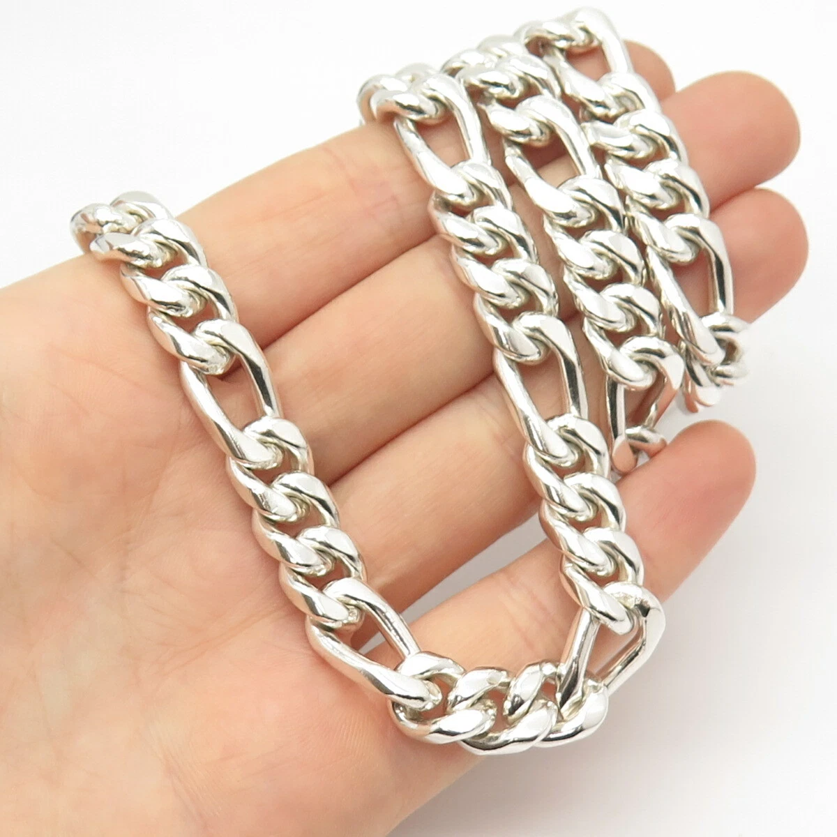 925 Sterling Silver Vintage Mexico Thick Heavy Figaro Chain Necklace 26
