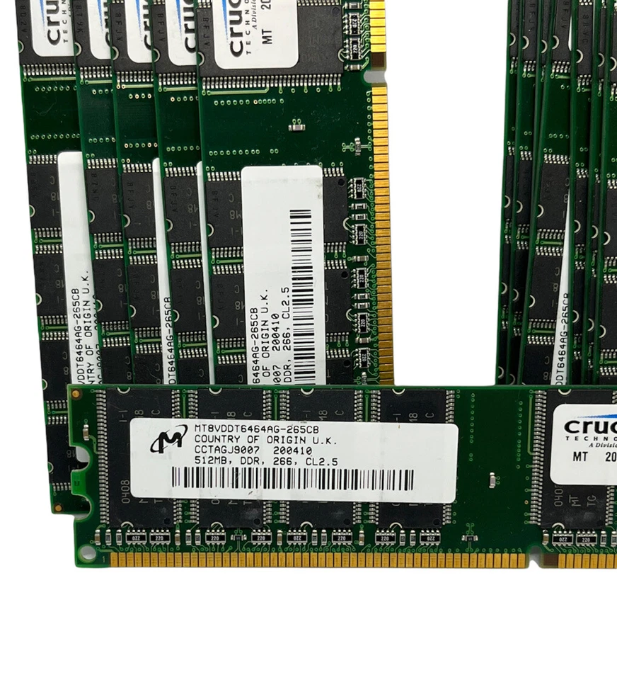 13x Crucial MT8VDDT6464AG-265CB 512MB PC2100 DDR-266MHz CL2.5 184-Pin DIMM As-is - Image 2 of 4