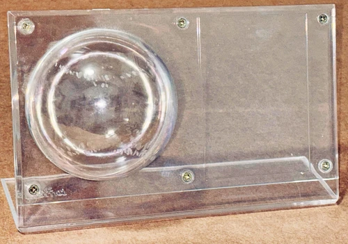 2 EACH BASEBALL BALL AND CARD HOLDER CLEAR PLASTIC ACRYLIC LUCITE STITCH MARKS