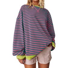 NWT Oversized Striped Crewneck Sweatshirt Color Block Women's Size 2XL