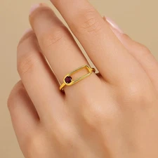 Rectangle Frame Gemstone Ring – Sleek Modern 18K Gold Plated Stackable TGR1060