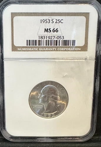 1953-S 25C Silver Washington Quarter - NGC MS66