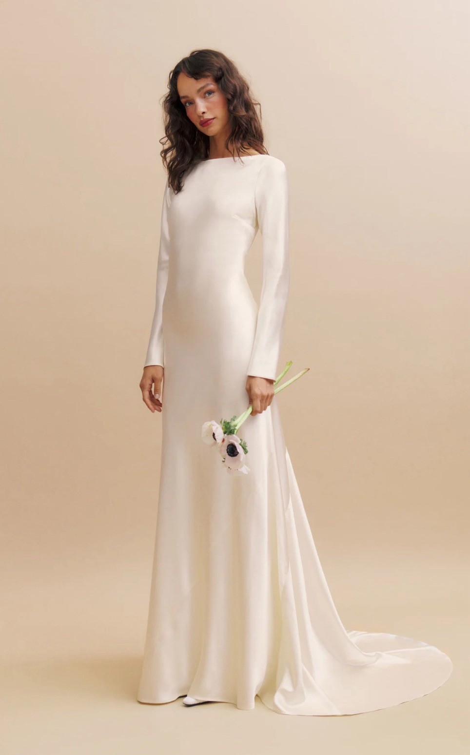 Reformation Silk Wedding Dress Ivory Long Sleeve Bias Cut Train UK