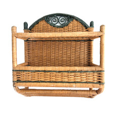 Vintage Wicker Wall Shelf Hanging Towel Rack 15" x 17" Bathroom Organization