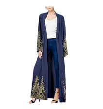 Abetteric Women's S-2XL Navy Kaftan Muslim Abaya Open Cardigan Dress Islamic Dub