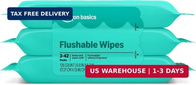 Amazon Basics Flushable Wipes, Fragrance Free, Adult Wet Wipes,126 Count (3 Pack