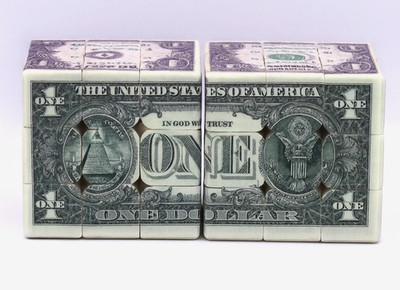 Set of 2 Speed Cube 3X3 Dollar Notes/Bill Back Pattern Magic Cube Puzzle IQ Game