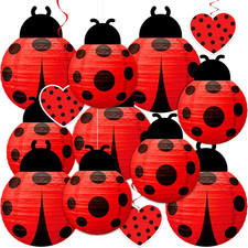 Juego de 13 piezas de linternas de papel decoraciones fiesta Ladybug remolinos colgantes - Lady Bug rojo
