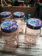 Pioneer Woman New Set of 4 Sapphire 16oz Drinking Mason Jars with Straws