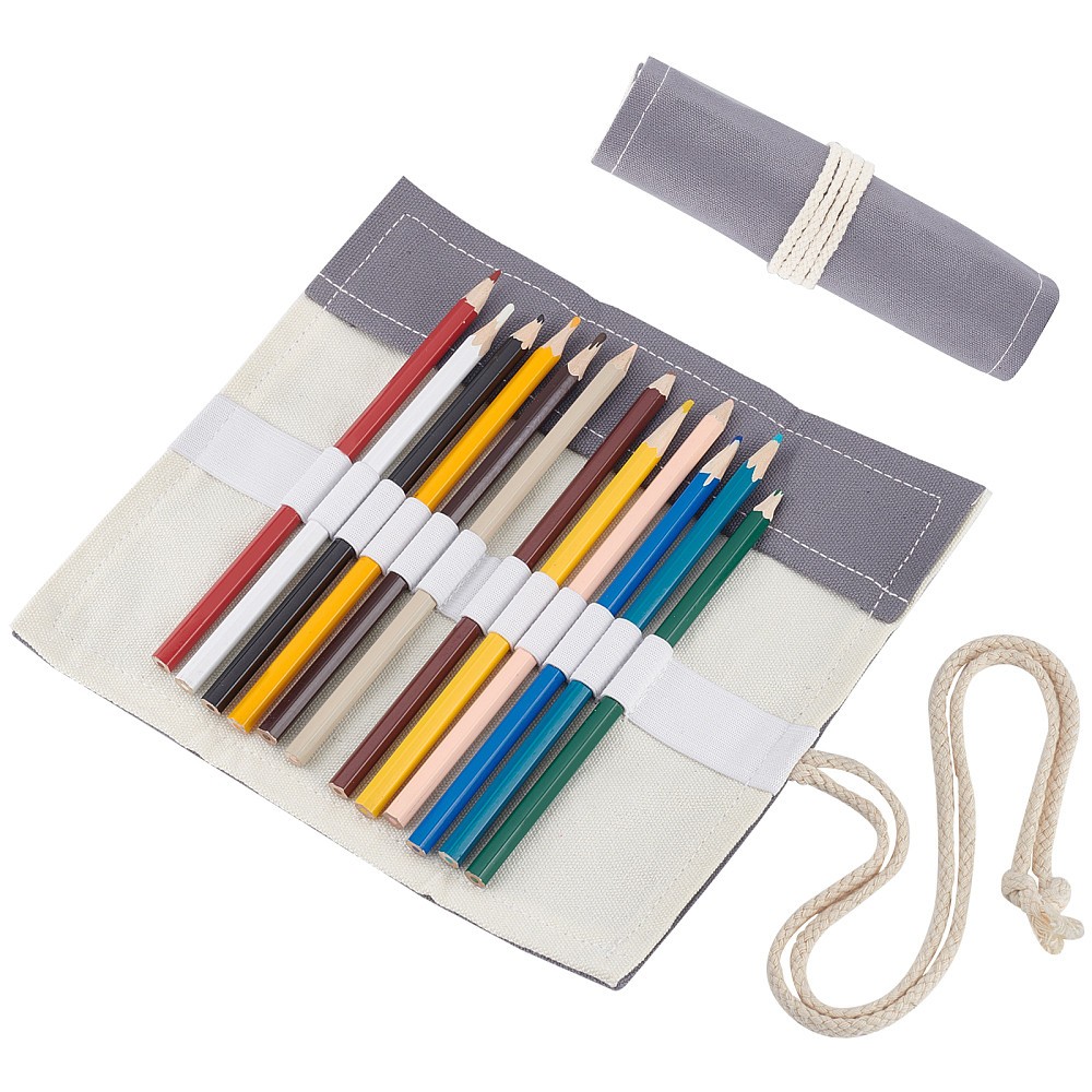 2pcs Handmade Canvas Pencil Roll Wrap 12 Holes Multiuse Roll