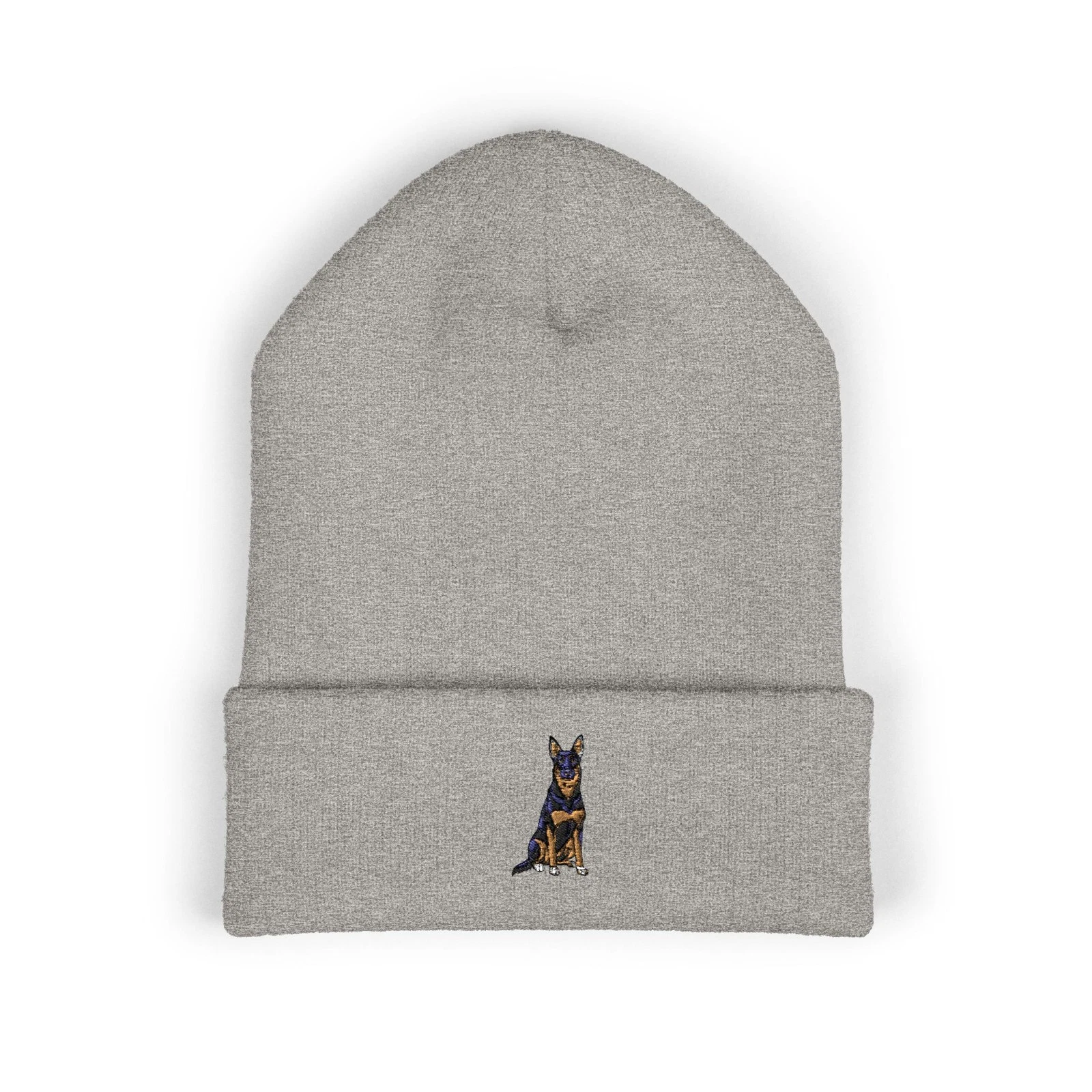 Embroidered German Shepherd Cuffed Beanie, Dog Knit Hat, Winter Cap Cozy Beanies