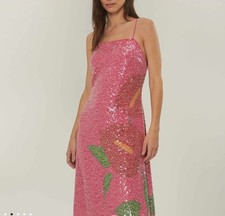 FARM RIO Anthurium Flowers Pink Slip Maxi Dress NWT Size XL Retail $360