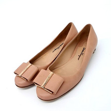 Ferragamo Pink Beige Flats Women's Leather Shoes Made in Italy