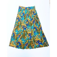 Vintage Boho Fairy Maxi Skirt Medium Colorful Rayon Pleated Flowy Pockets Print