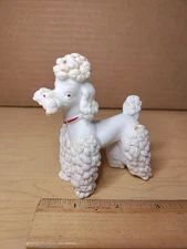 Vintage Elegant Carved Salt Stone Poodle Figurines Decor 