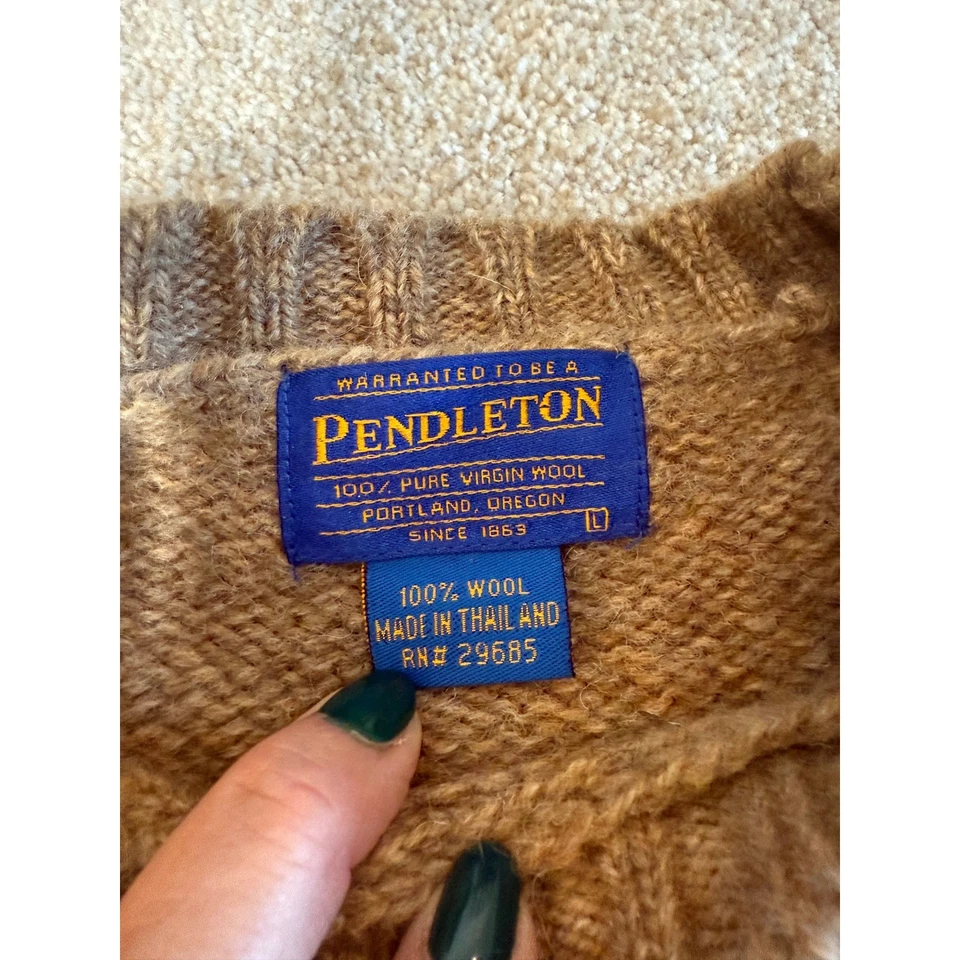 Pendleton Men's 100% Wool Sweater Fair Isle Nordic Snowflake Tan Blue L Warm - Image 3 of 4