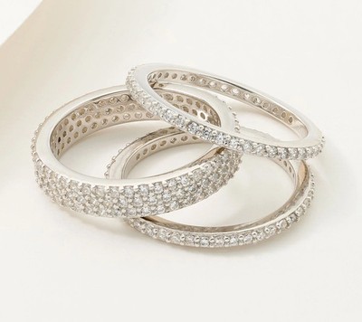 Diamonique Sterlingsilber 3er Set Rundschliff Vorsteckring Set, Größe 7
