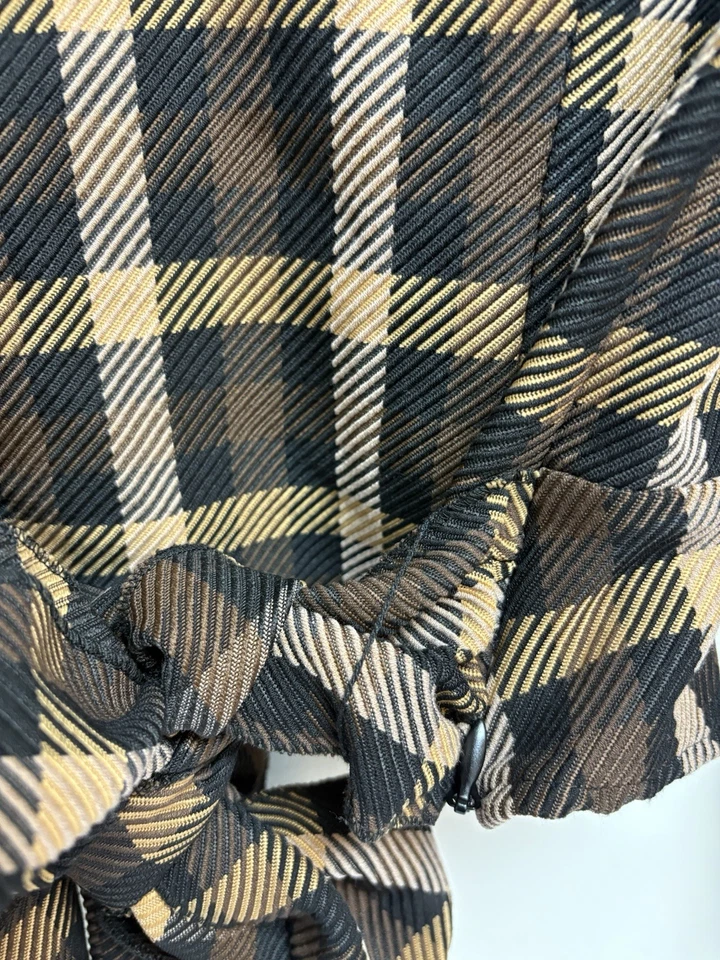 New York & Company Women's sheer Black Mesh Plaid Tie Front Blouse Top M Medium - Image 3 of 4