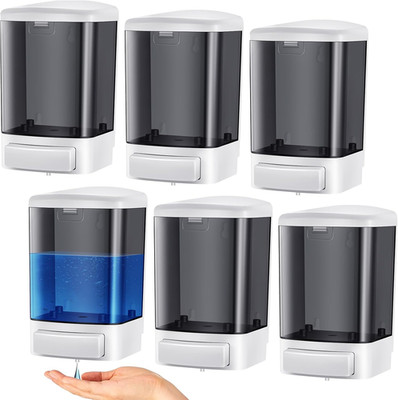 Hushee 6 Pcs Plastic Wall Mounted Soap Dispenser Commercial Manual Soap Dispense