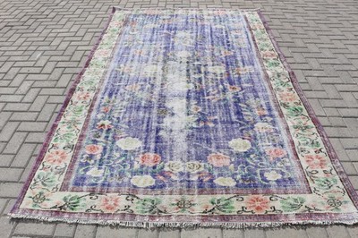 5,9x9 ft Vintage Turkish Rug, Large Rug, Blue White Oriental Wool Rug