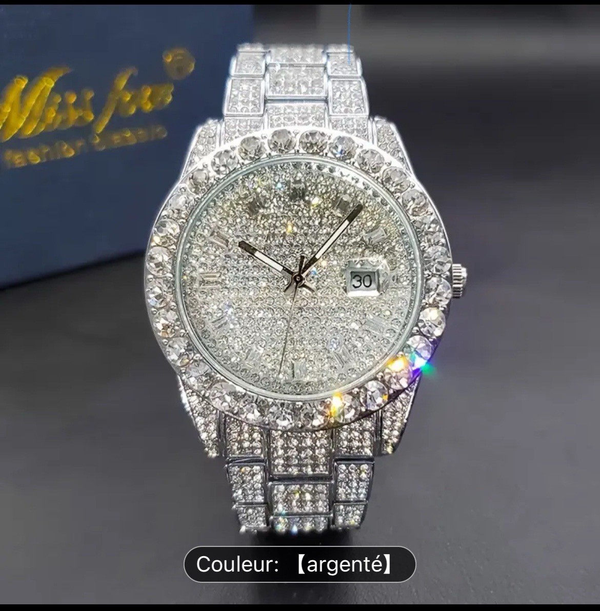 Montre luxe homme strass pour soirée habillée et rendez-vous d'affaires