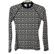 J Crew Rash Guard Womens Size S Black White Geometric Print Long Sleeve Zip Neck