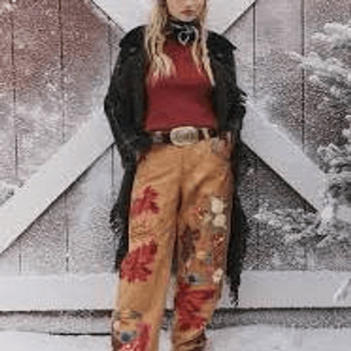 Free People Bright Time Embroidered High Waist Wide Leg Pants
