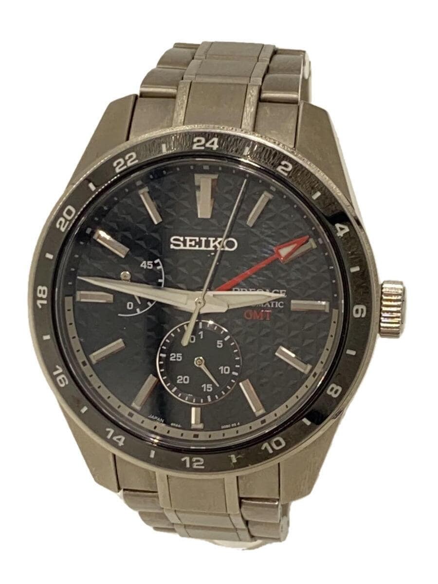 SEIKO PRESAGE GMT Automatic Black Silver Watch 6R64 00C0