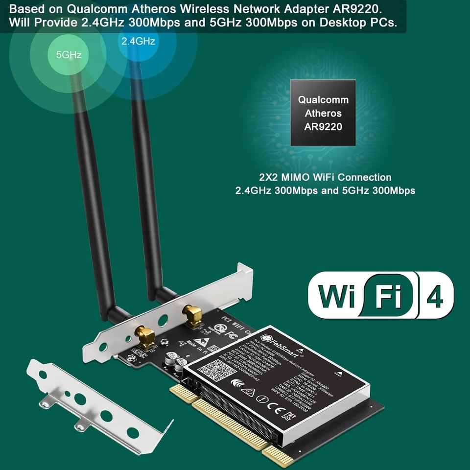 Wireless N Dual Band 600Mbps (2.4GHz 300Mbps or 5GHz 300Mbps) PCI WiFi Black  - Image 2 of 4