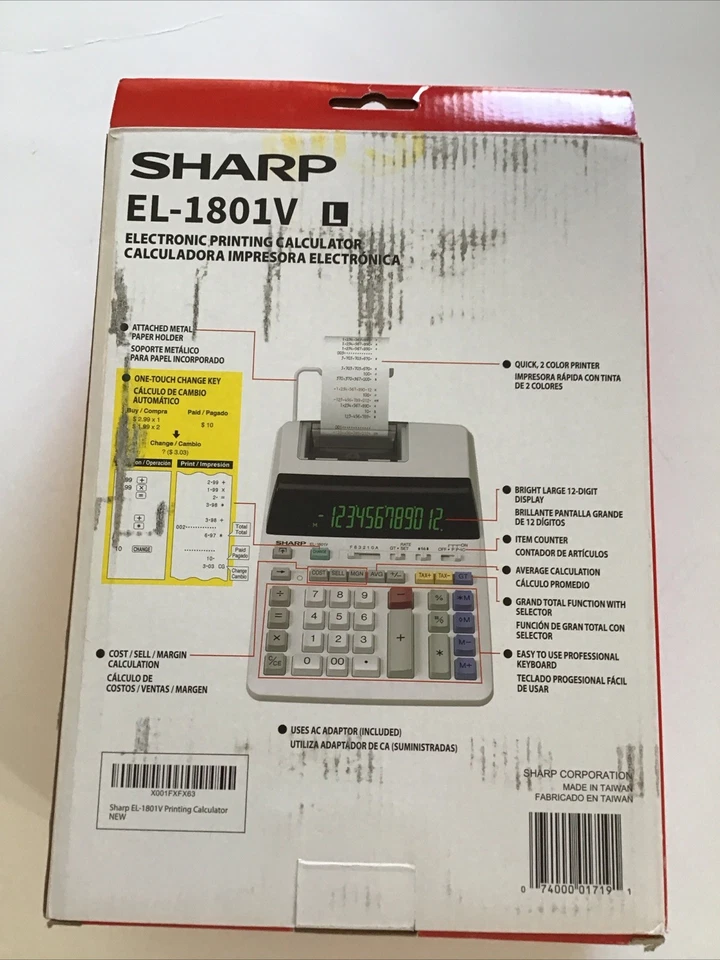 Sharp EL-1801V Portable 12-Digit 2Color Serial Printing Calculator  NEW In Box. - Image 2 of 4
