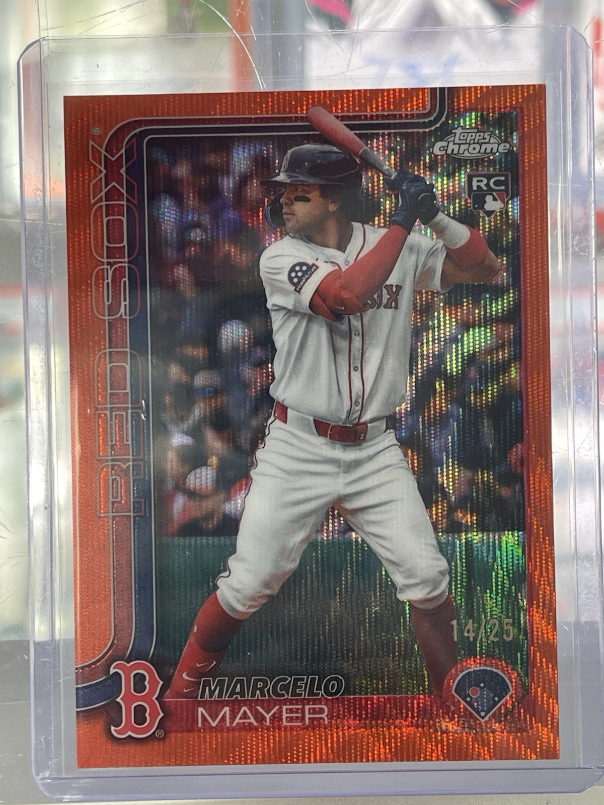 Marcelo Mayer Rookie 2025 Topps Chrome Update #USC9 Orange Wave /25 Red Sox